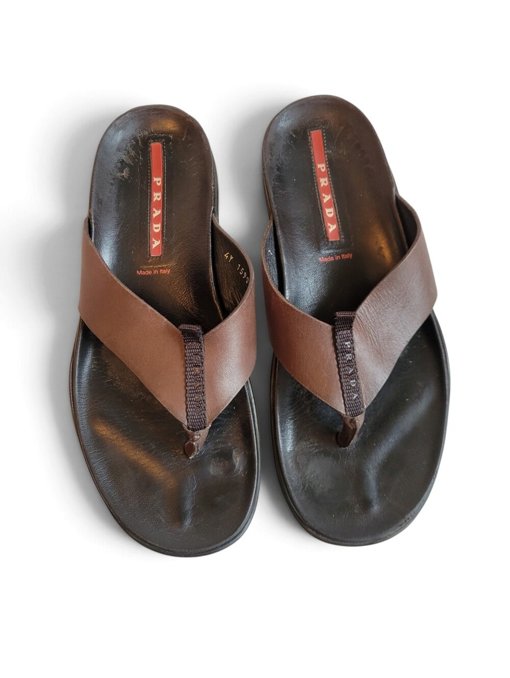 Prada Brown Leather Men’s Thong Sandals with Black Footbed